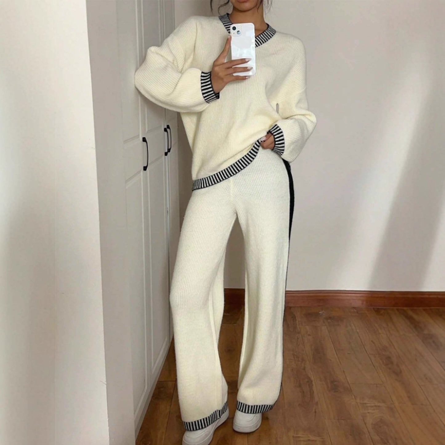 New Korean-style Jacquard Crew-neck Long-sleeve Set - Sculptify™