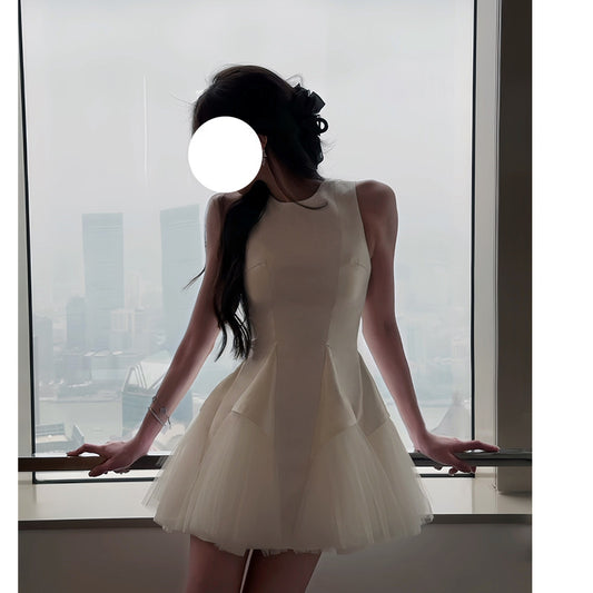 Puff Mesh Stitching Pearlescent Dress - Sculptify™