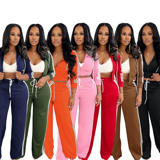 Womens Fashionable Casual Striped Outerwear Set Sets Sculptify™