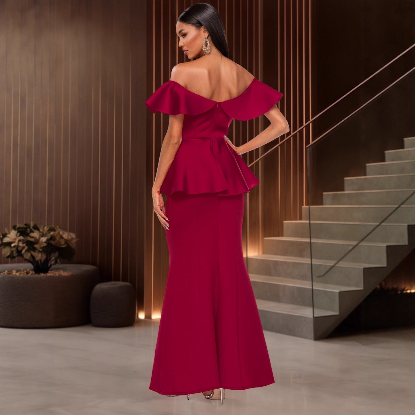 Strapless Ruffled Off-the-shoulder Dress Fishtail Dress - Sculptify™