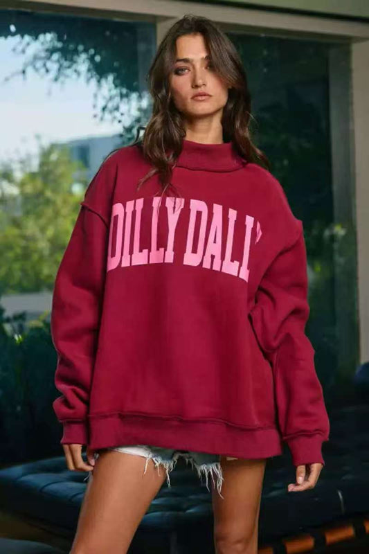 Printed Letter Crewneck Long-Sleeve Loose-Fit Versatile Sweatshirt - Sculptify™