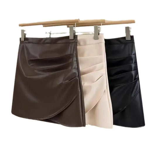 Statement Black Ruffle-Hip Leather Skirt - Sculptify™