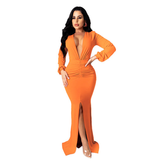 Women's Large V-neck Slim-fit Nightclub Evening Dress - Sculptify™