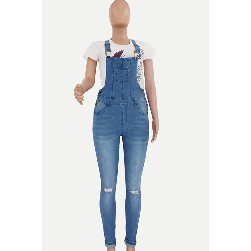 Womens Ripped Washed Denim Overalls - Sculptify™