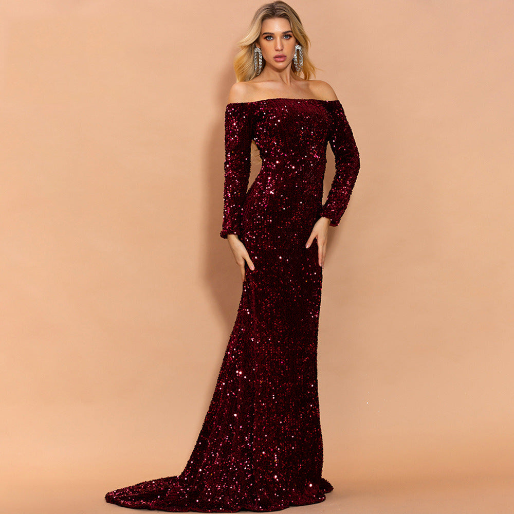Sexy Strapless Long Sleeve Sequins Party Evening Dress - Sculptify™