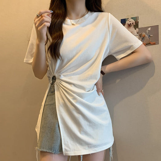 Cotton Irregular Split Short-sleeved T-shirt Women's Summer Short sleeve t-shirts Sculptify™