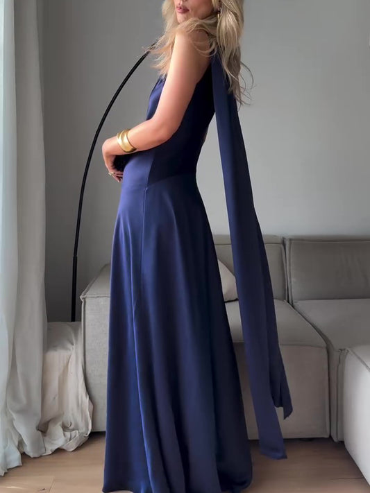 Royal Blue Satin Sleeveless Maxi Dress - Sculptify™