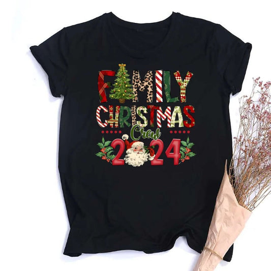 Merry Chrismas New Year Santa Round Neck Short Sleeve Women's T-shirt Short sleeve t-shirts Sculptify™