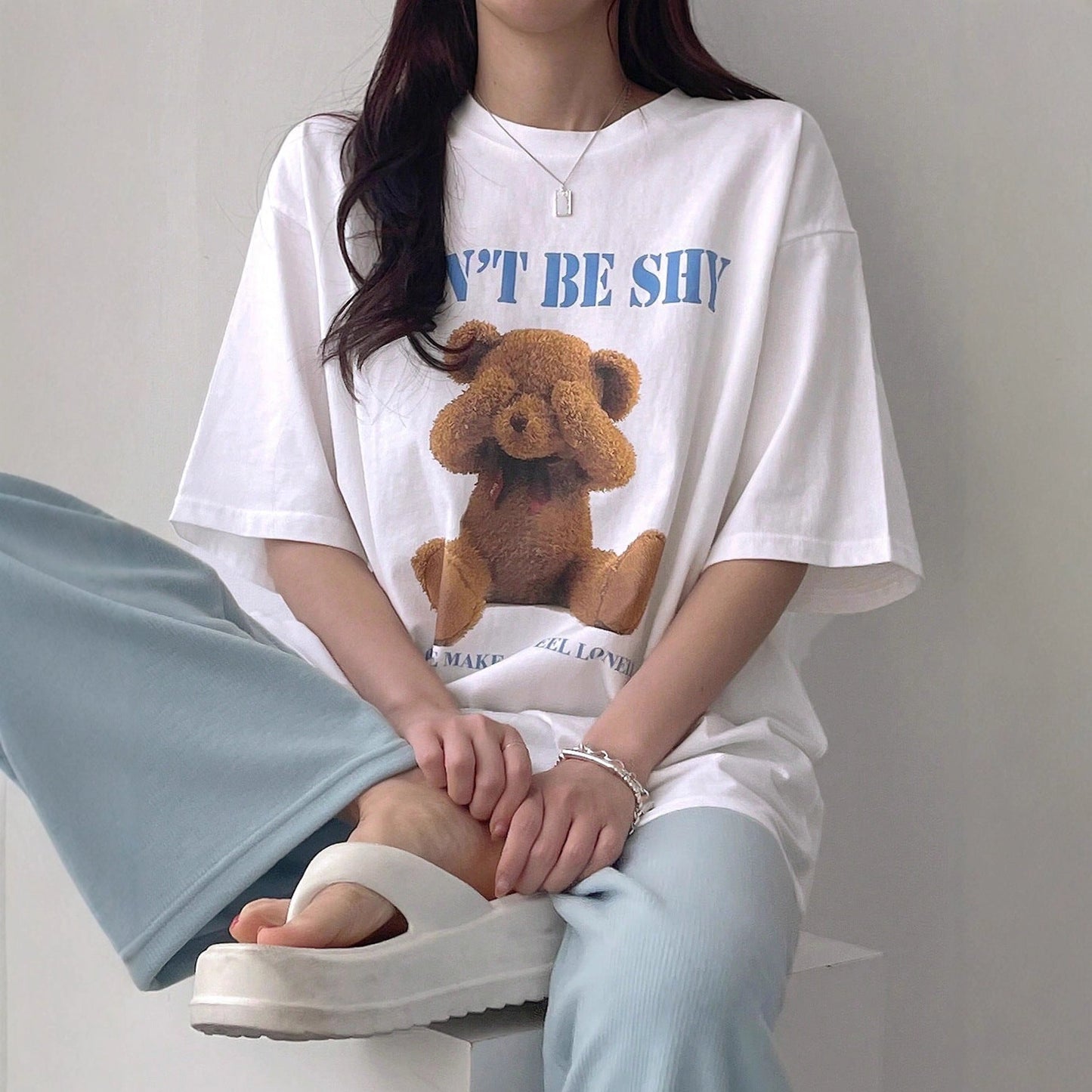 Loose-fitting Short-sleeve T-shirt With A Little Bear Print For Women Perfect For Summer Short sleeve t-shirts Sculptify™