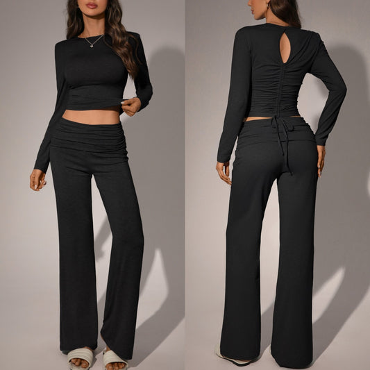 Womens Solid-Color Casual Fashion Top And Pants Set - Sculptify™