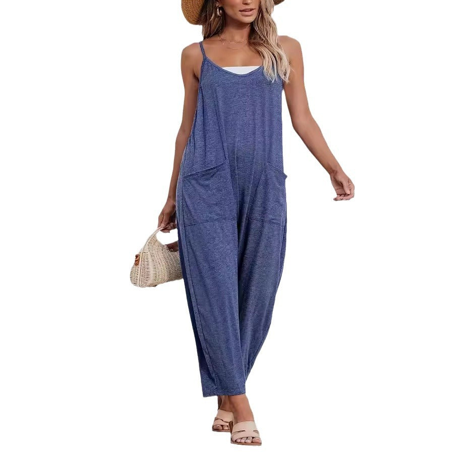 Summer New Casual Spaghetti Straps Knitted Jumpsuit Suspender Trousers - Sculptify™