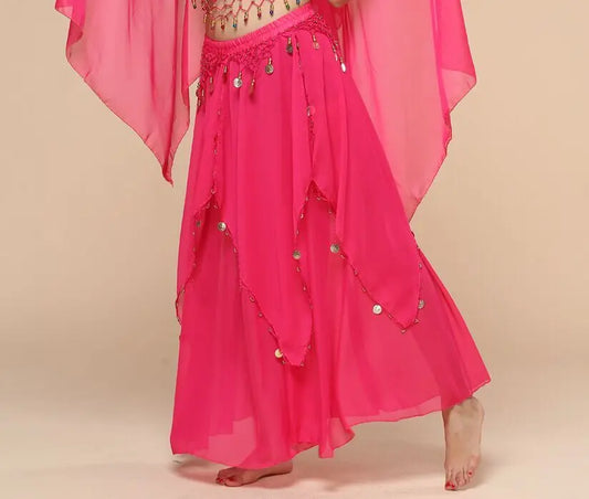 Stage-Ready Coin Hanging Chiffon Skirt - Sculptify™
