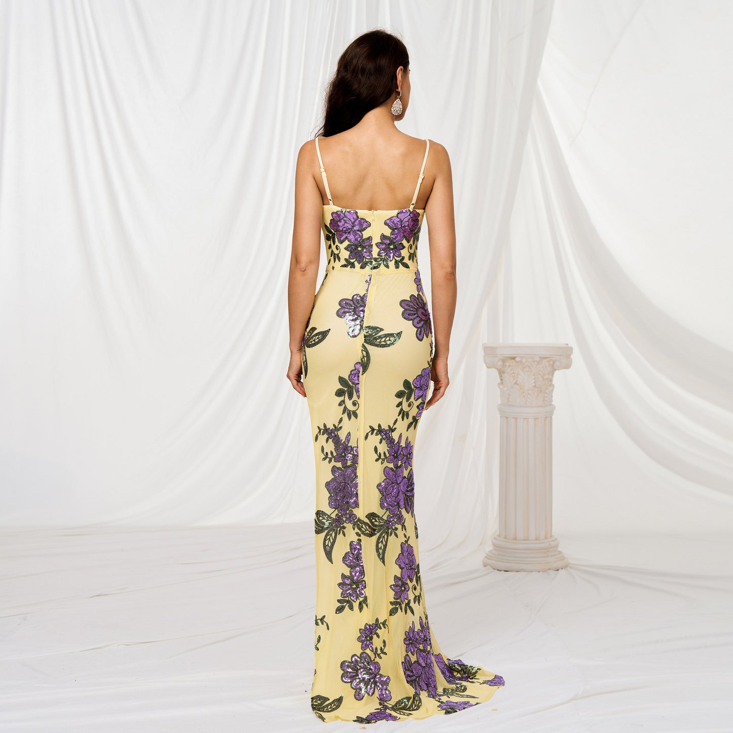 V-neck Brace Slim-fit Sheath Sequined Slit Evening Dress - Sculptify™