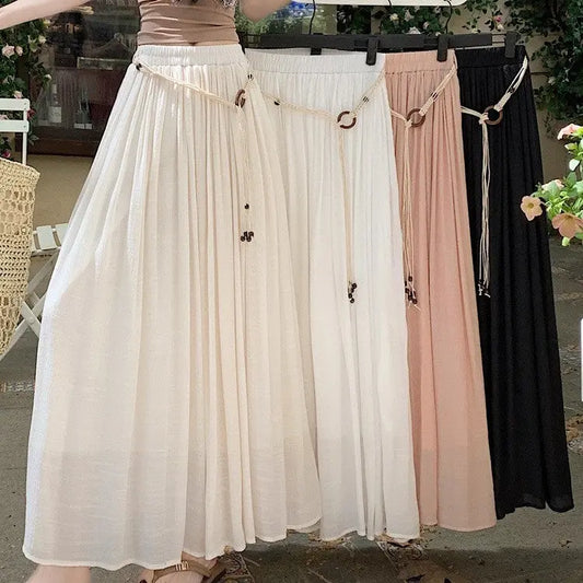 Timeless Vintage Pleated Belt Skirt - Sculptify™
