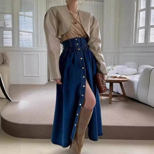 Chic Single-Breasted Slim Denim Skirt - Sculptify™