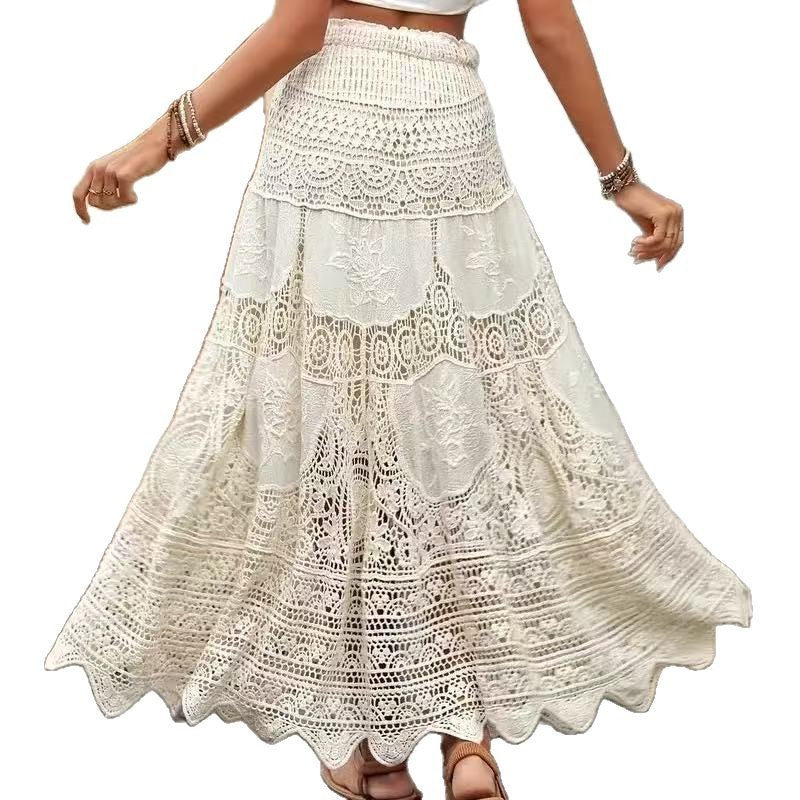 Stylish Big Hem Hollow Knit Skirt
