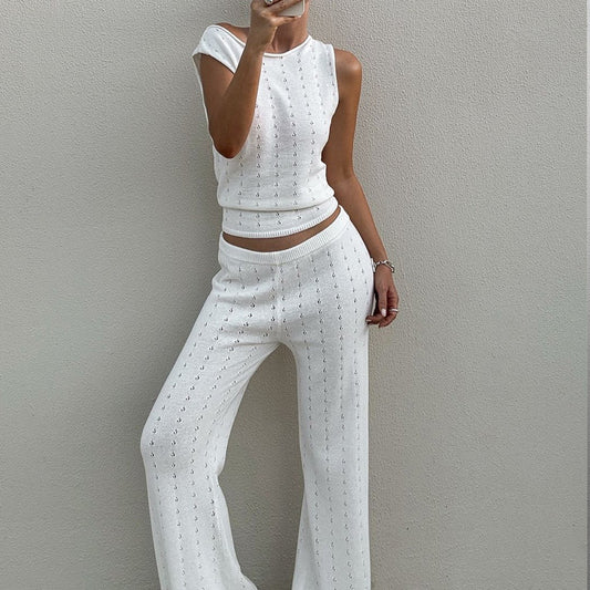 Sleeveless Tank Top And Casual Pants Knitted Womens Set - Sculptify™