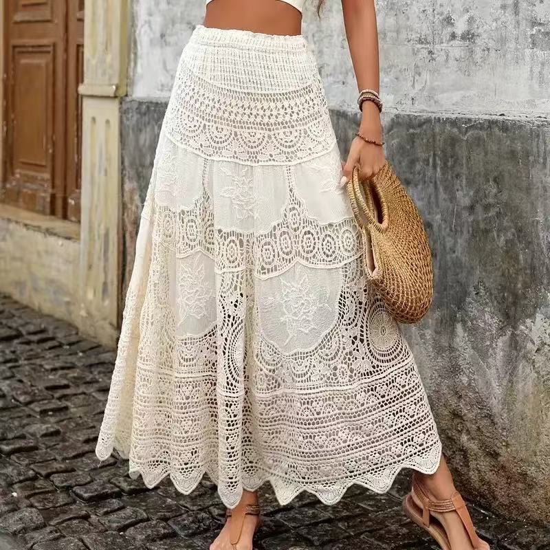 Stylish Big Hem Hollow Knit Skirt