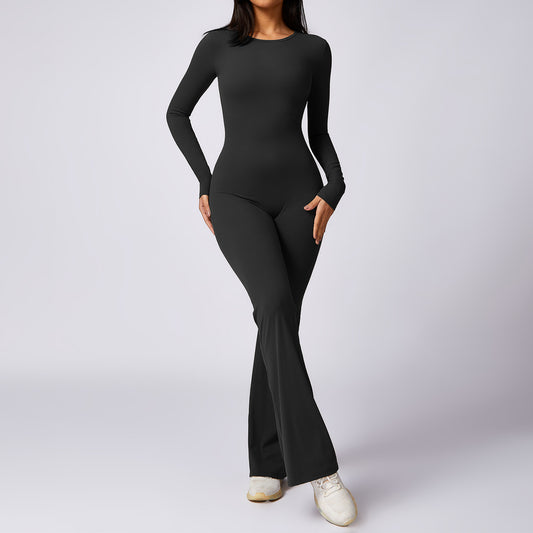 Leisure Horn Long Sleeve Yoga Jumpsuit Naked Women Feeling Tight Quick-drying Sports Workout - Sculptify™