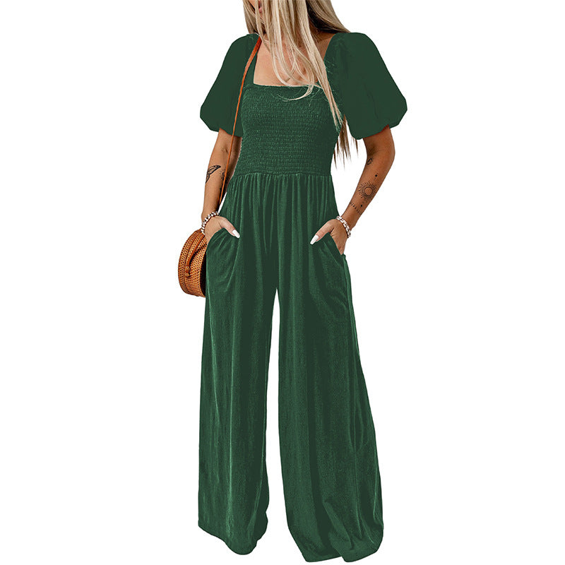 Women's Square Collar Short Sleeve Jumpsuit - Sculptify™
