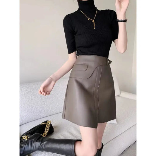 High-Waist Leather Skirt - Sculptify™