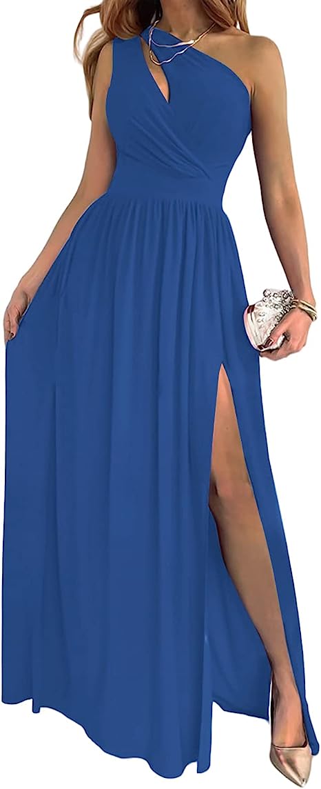 Women's One Shoulder High Split Cutout Sleeveless Elegant Sexy Cocktail Maxi Dress - Sculptify™