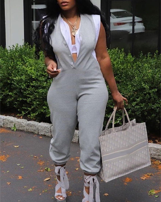 Fake Two-piece Sleeveless Long Ankle Banded Jumpsuit - Sculptify™