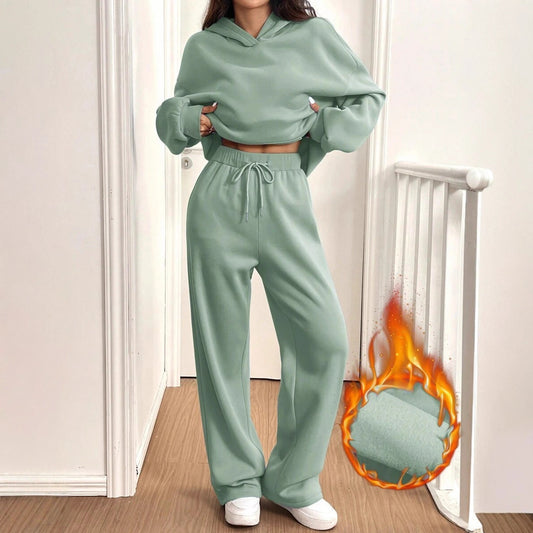 Womens Casual Warm Hooded Top And Pants Set - Sculptify™