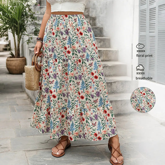 Vintage-Inspired Floral A-Line Skirt - Sculptify™