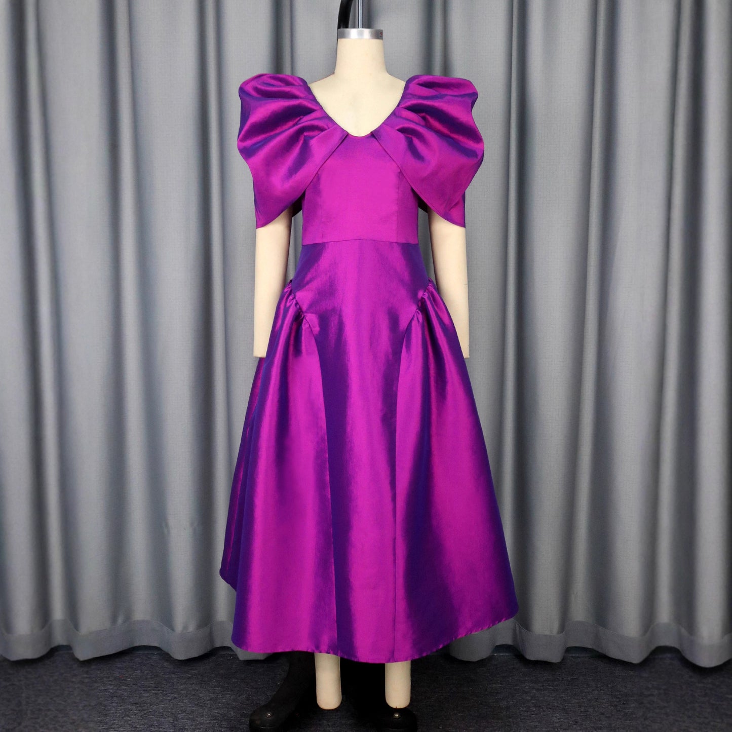 Puff Sleeve Evening Dress A Hem Pleated Banquet Dress - Sculptify™
