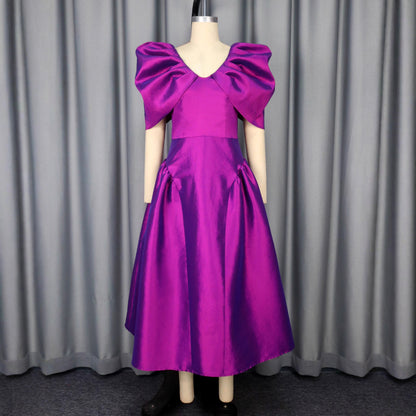 Puff Sleeve Evening Dress A Hem Pleated Banquet Dress - Sculptify™
