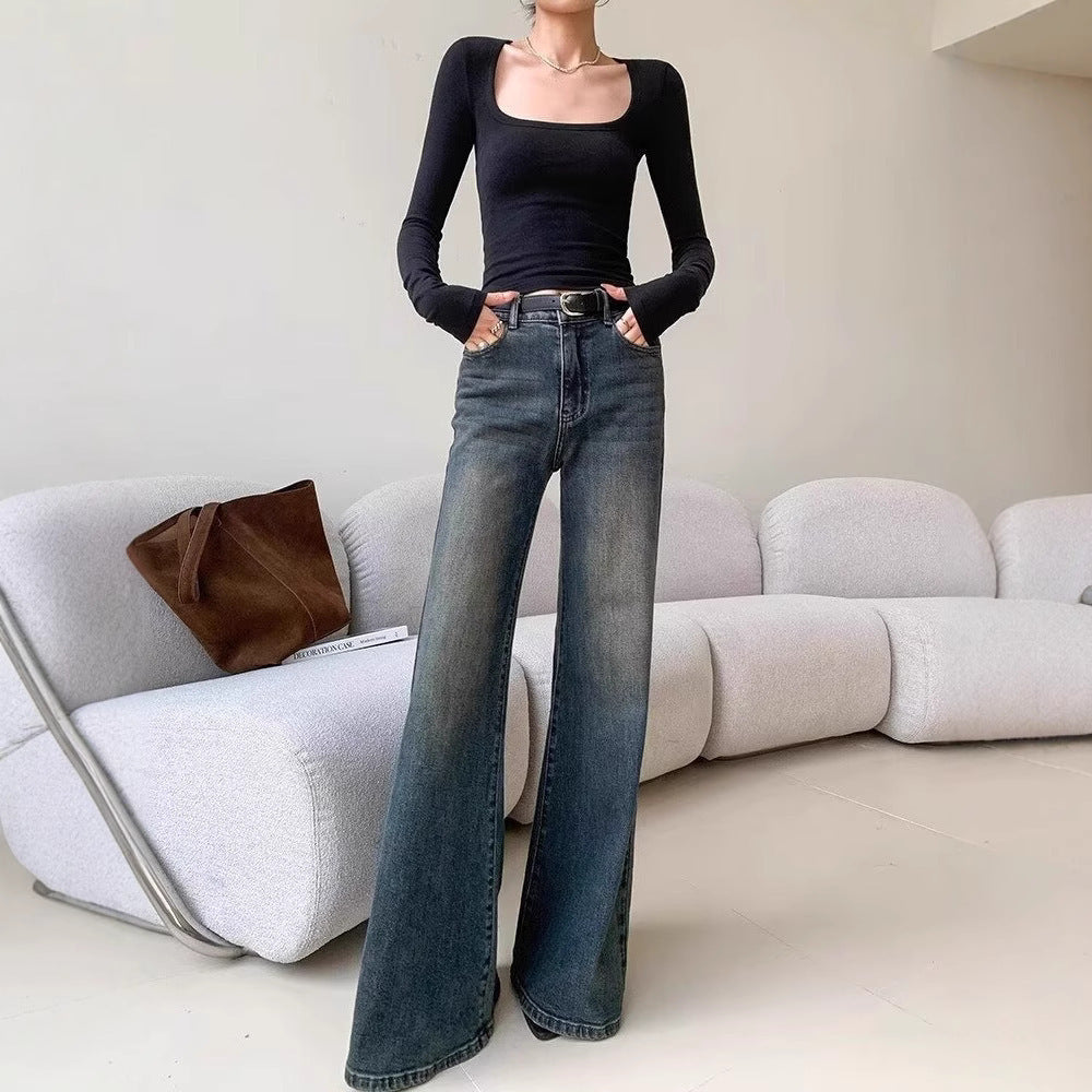 Washed Vintage Mop-Leg Jeans