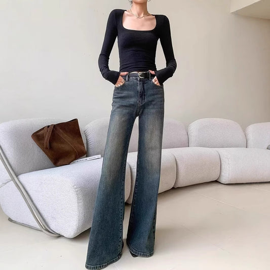 Washed Vintage Mop-Leg Jeans