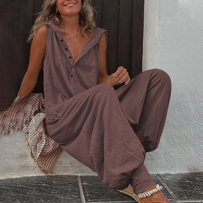 New Button Hooded Sleeveless Jumpsuit - Sculptify™