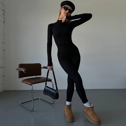 Women's Fashion Personality Chest Zipper Slim-fit Long-sleeved Stretch Bottoming Jumpsuit - Sculptify™