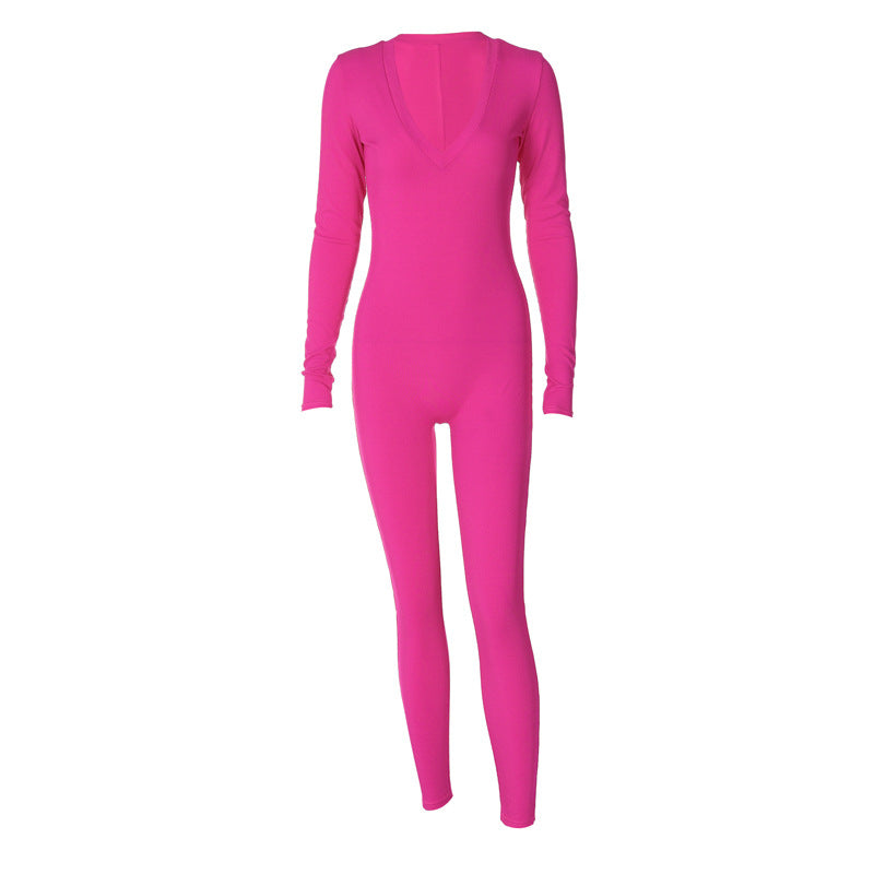 Solid Color Slim Fit Sports Long Sleeve Jumpsuit - Sculptify™