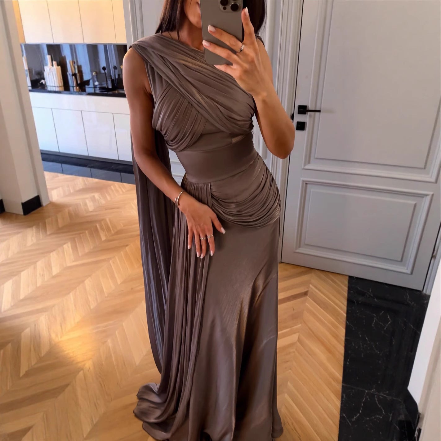Pleated Ribbon Satin Evening Dress - Sculptify™