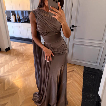 Pleated Ribbon Satin Evening Dress - Sculptify™