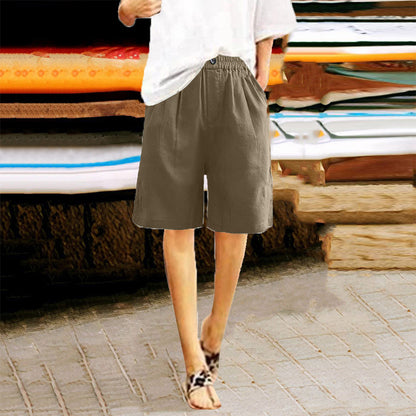 High-Waist Button & Elastic Shorts