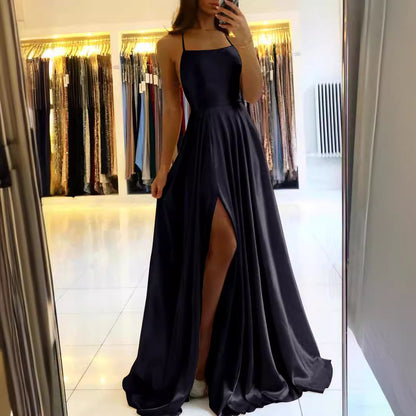 Amazon Long European And American Style Dress Slim Strap Back-to-back Dress High Slit Dance Host Dress - Sculptify™