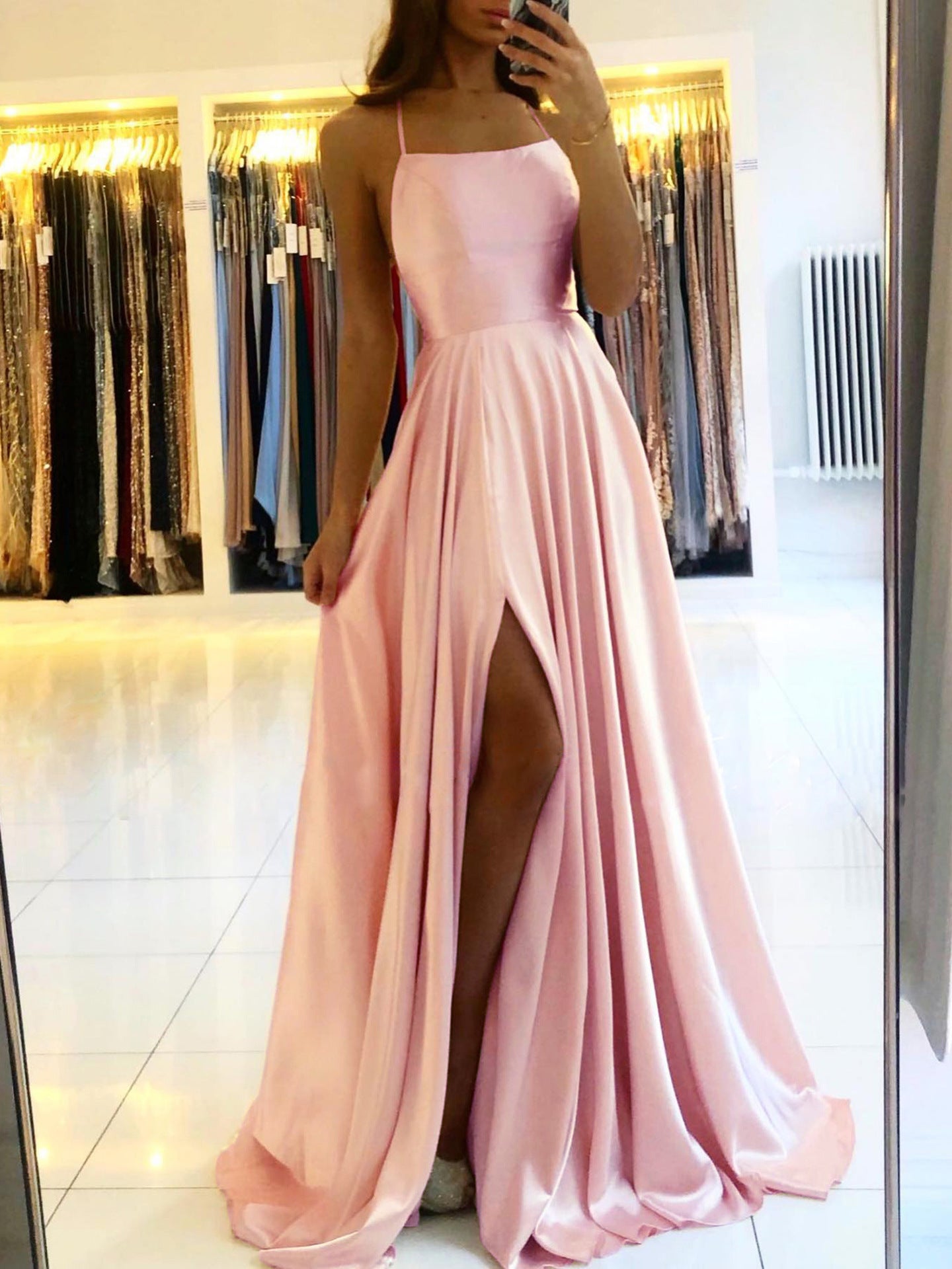 Amazon Long European And American Style Dress Slim Strap Back-to-back Dress High Slit Dance Host Dress - Sculptify™