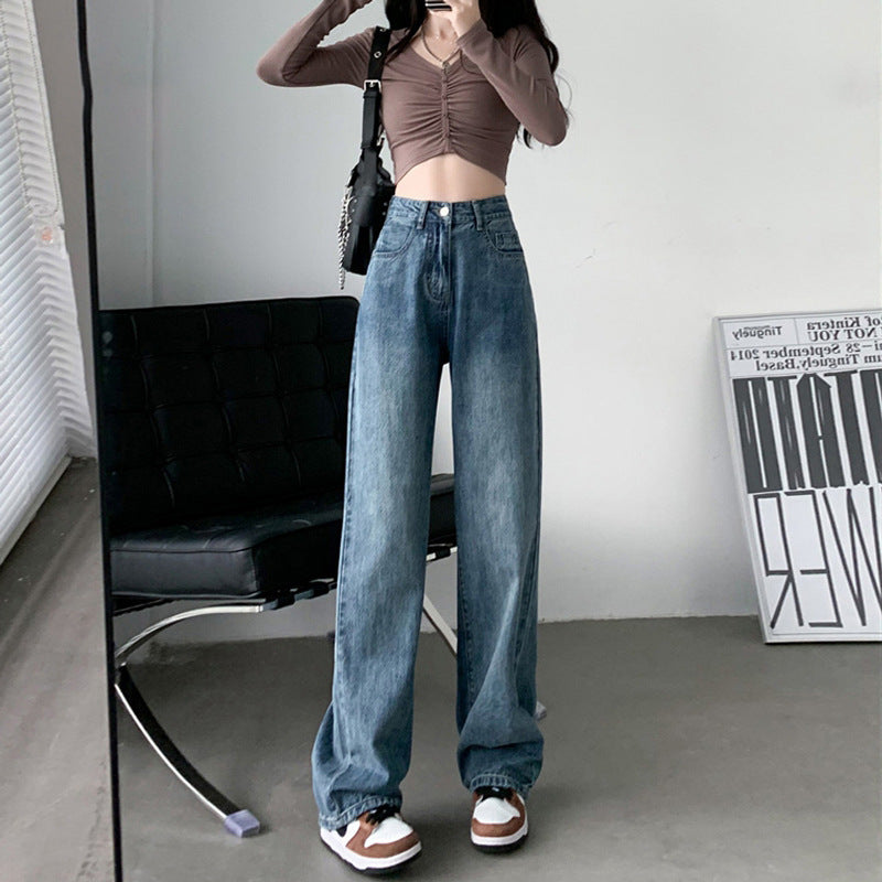 High Waist Draped Wide Leg Jeans