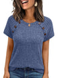 Womens Ribbed Crew-neck Button-panel Short-sleeve Top  Short sleeve t-shirts Sculptify™