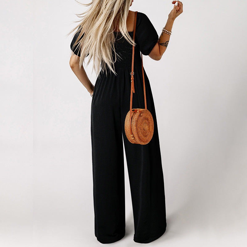 Women's Square Collar Short Sleeve Jumpsuit - Sculptify™