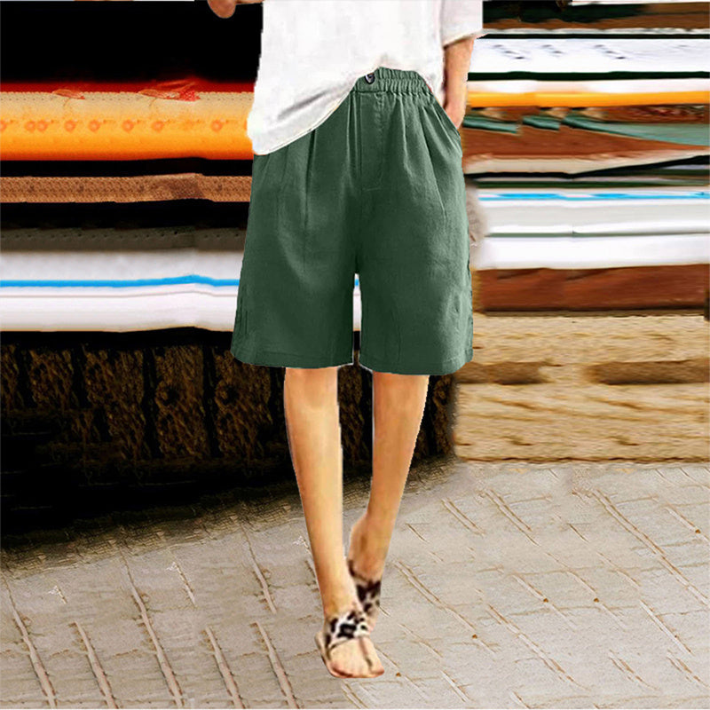 High-Waist Button & Elastic Shorts
