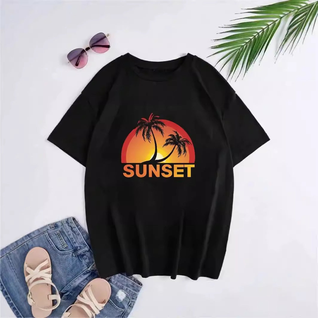Hong Kong Style Sunset Pattern Printed Short-sleeved T-shirt  Short sleeve t-shirts Sculptify™