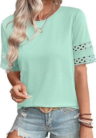 Womens Round-Neck Hollow Short-Sleeve Shirt T-Shirt  Short sleeve t-shirts Sculptify™