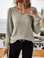 Casua Relaxed-fit Solid-color V-neck Sweater - Sculptify™