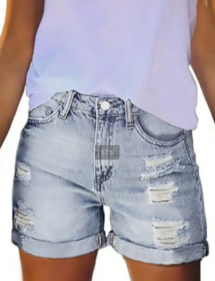 Trendy Distressed Stretch Jean Shorts