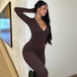 Solid Color Slim Fit Sports Long Sleeve Jumpsuit - Sculptify™